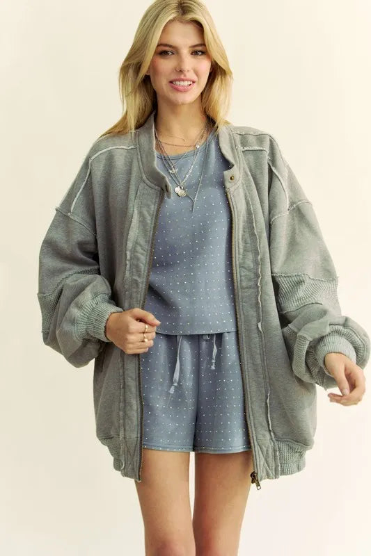 Davi & Dani Exposed Seam Zip Up Dropped Shoulder Jacket bca61cc9-9904-4f93-a36c-7cf847b74763-Max