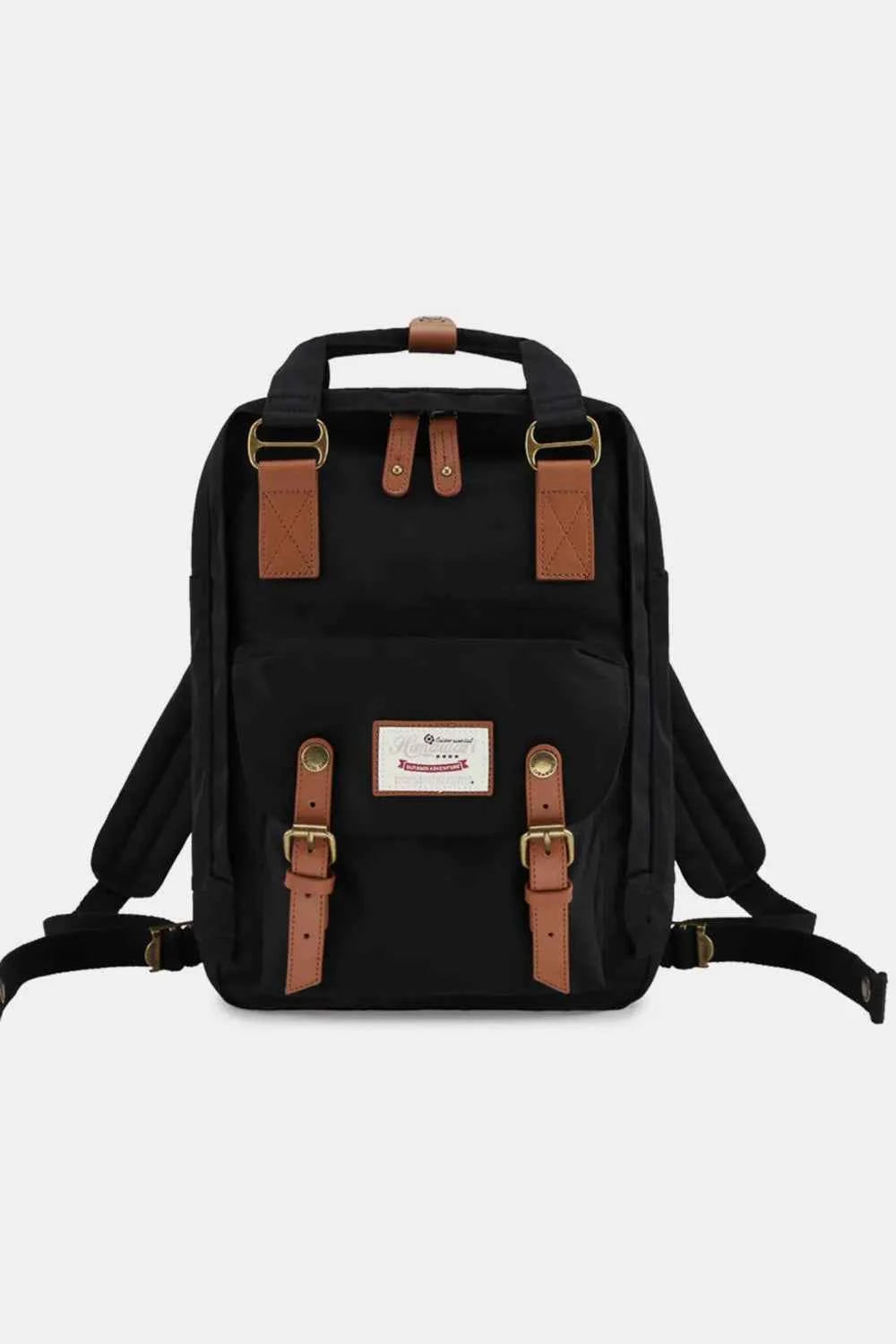 Himawari Contrast Waterproof Nylon Backpack Bag Black Brown One Size bcaf655a-63f1-4992-9ebe-e7a2fa260d67-Max