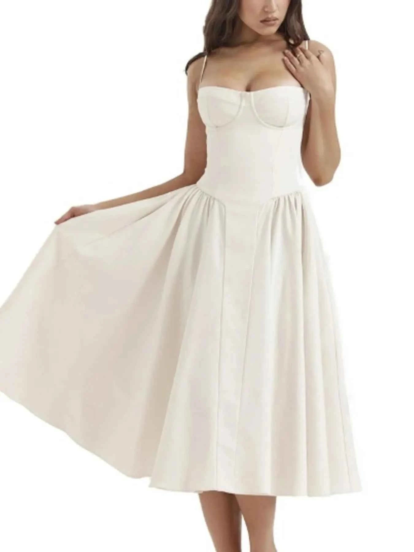 Sweetheart Neck Ruched Midi Dress Beige bcb170a22a26429296d087237b1c038c-Max-Origin