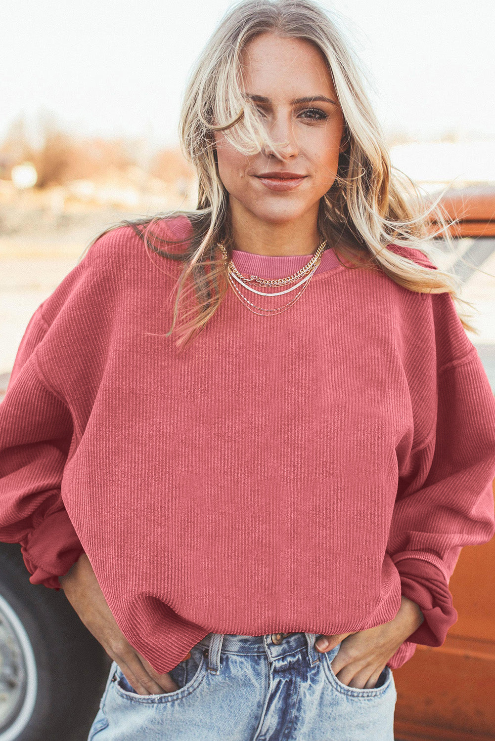 White Drop Shoulder Rib Knit Oversized Sweatshirt bcb22313dbffb65f
