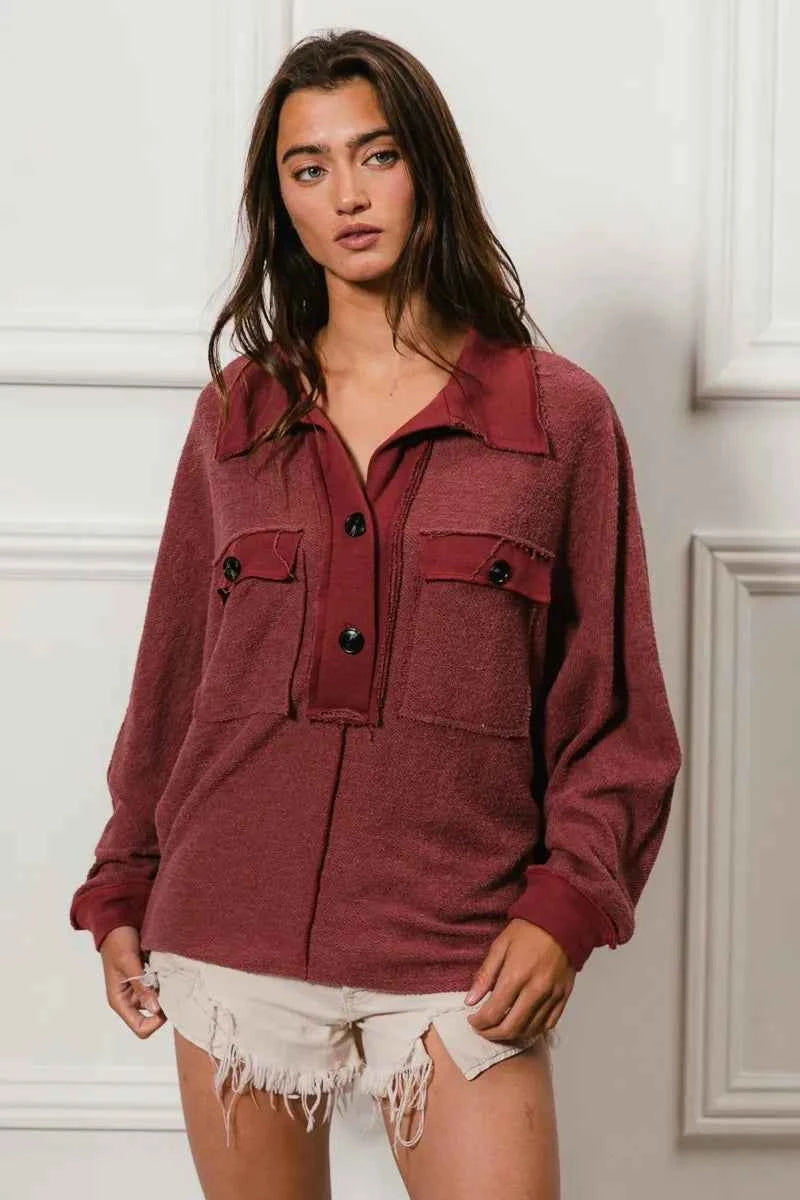 BiBi Cp French Terry Cut Edge Detail Collared Top bcb3201ee5ea4eda9c5104a852a3112b-Max-Origin