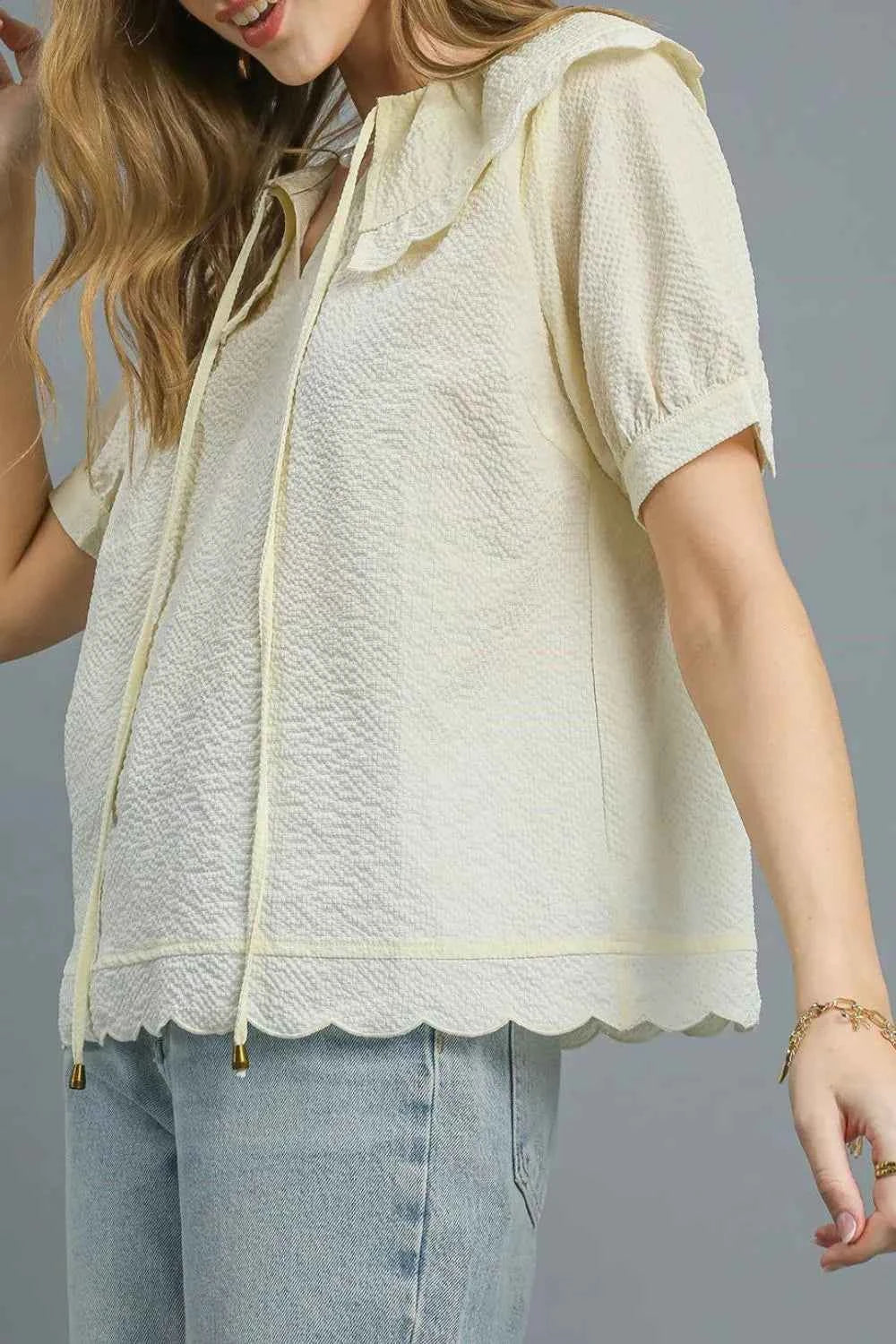 Umgee Peter Pan Collar Short Sleeve Blouse bcbac6fa-8ba2-4aff-b19a-60c5e58405ef-Max-Origin