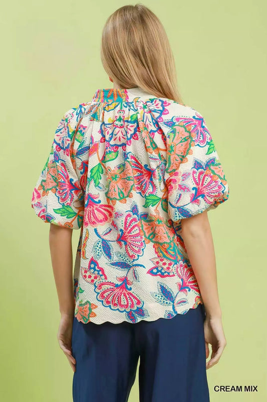 Mix Floral Print Scallop Hem Blouse bcbfb5e8-1827-45f1-9261-bad89242a9a2-Max-Origin