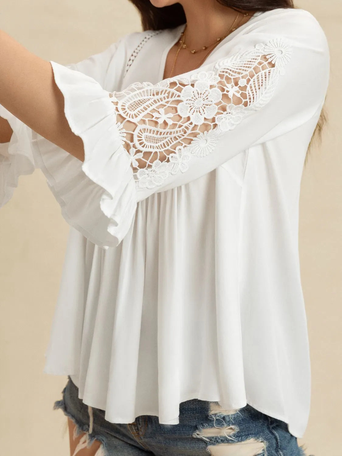 V-Neck Lace Flounce Sleeve Top bcc0f174-f27e-48da-bb9a-b8cad98f4228-Max-Origin