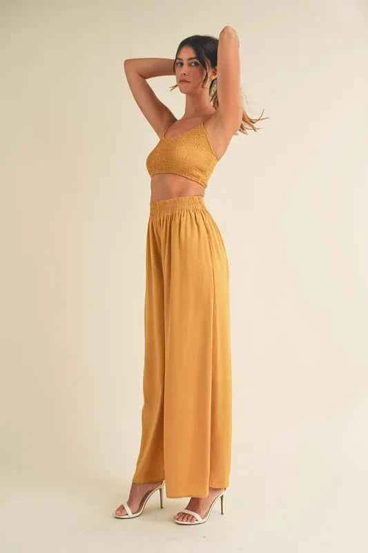 MABLE Smocked Bralette Crop Top and Wide Leg Pants Set bcc43e0cc99840c689545b4c722d1393-Max-Origin