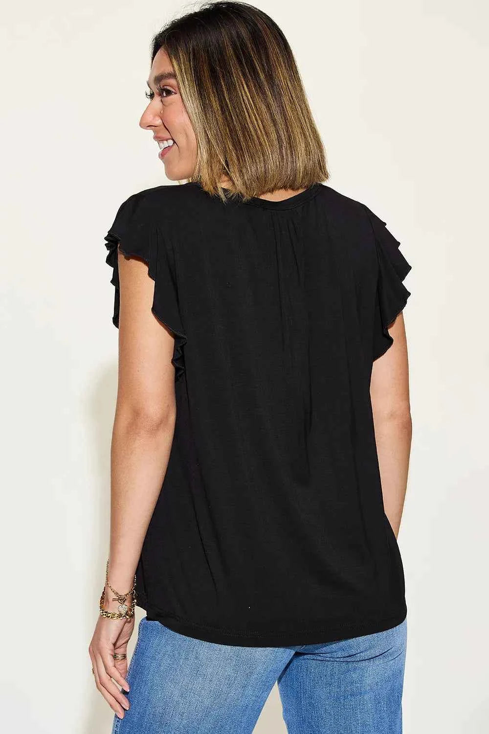 Basic Bae Full Size Bamboo Notched Ruffled Short Sleeve T-Shirt bcc52fb2-235f-435a-9fc7-b0923fa31496-Max