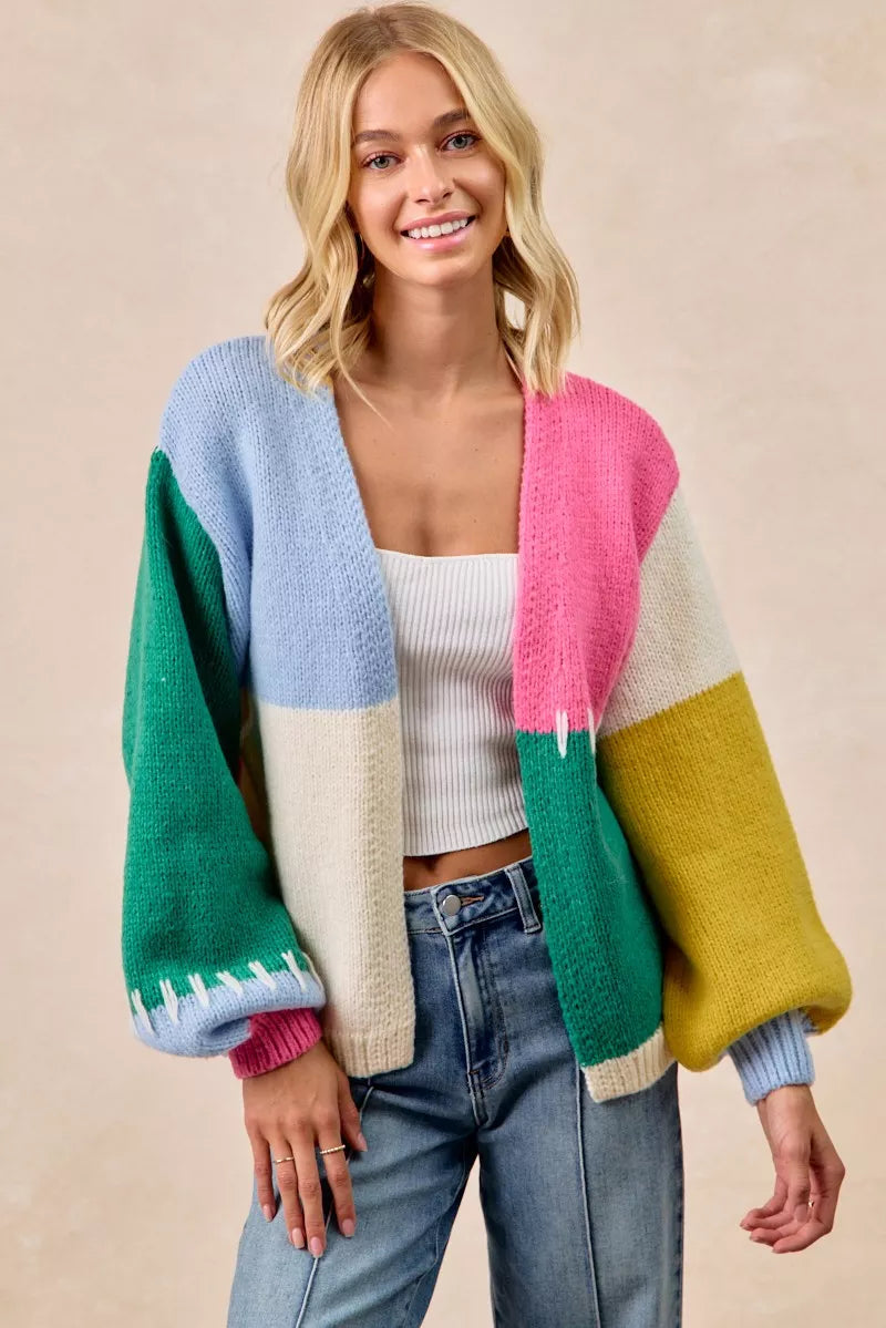 BiBi Color Block Open Front Sweater Cardigan HUNTER MULTI bcc93564d98e456f891e7528b30906a9-Max-Origin