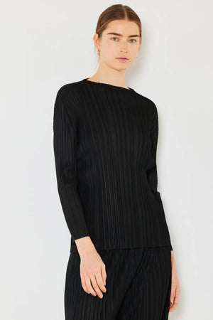 Pleated Long Sleeve Boatneck Top Black bcd038de-dd10-40b7-a741-3c581308fe01-Max