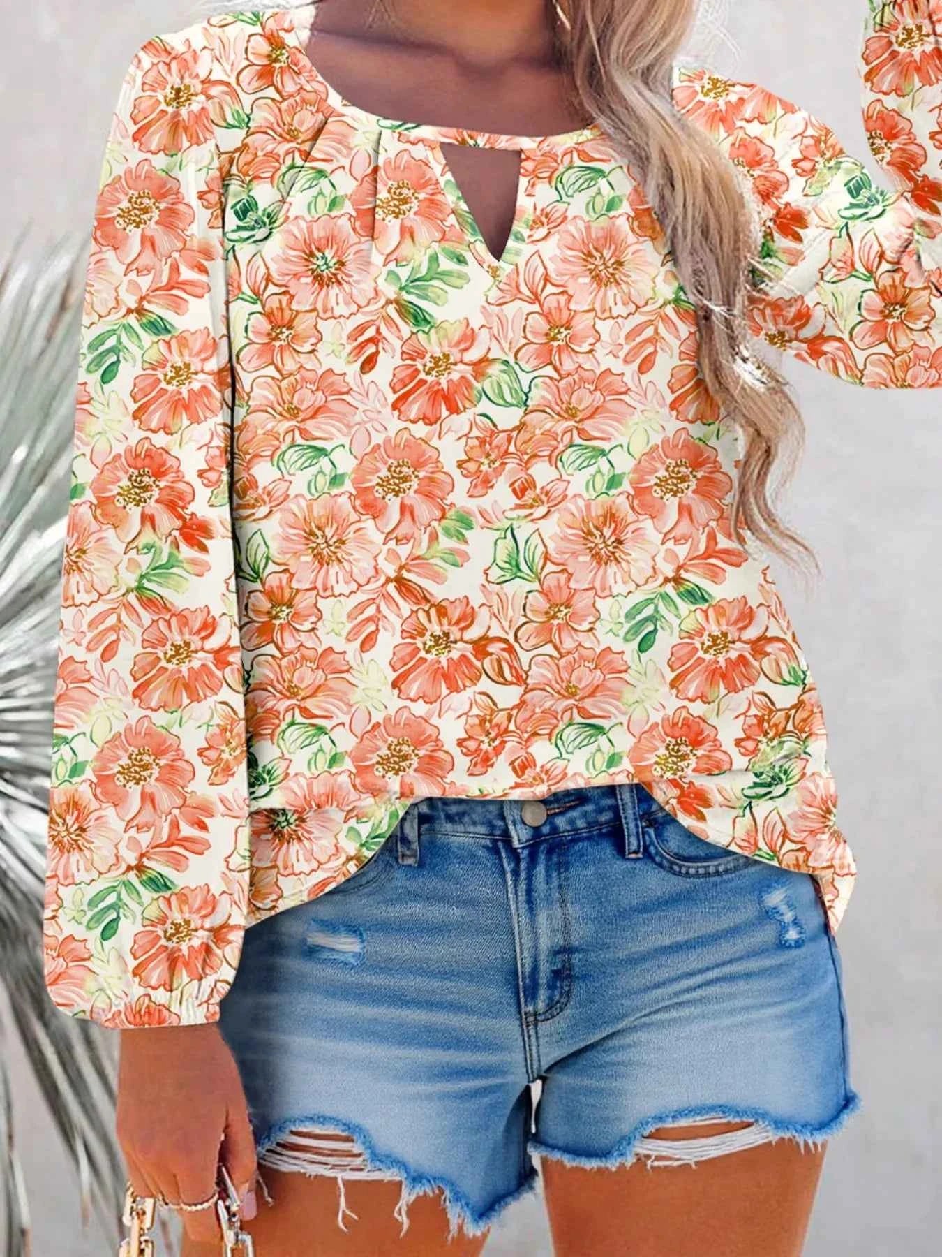 Floral Print Keyhole Neck Blouse bcd0889736764a5bb0ba4cfa8e3c8a45-Max-Origin