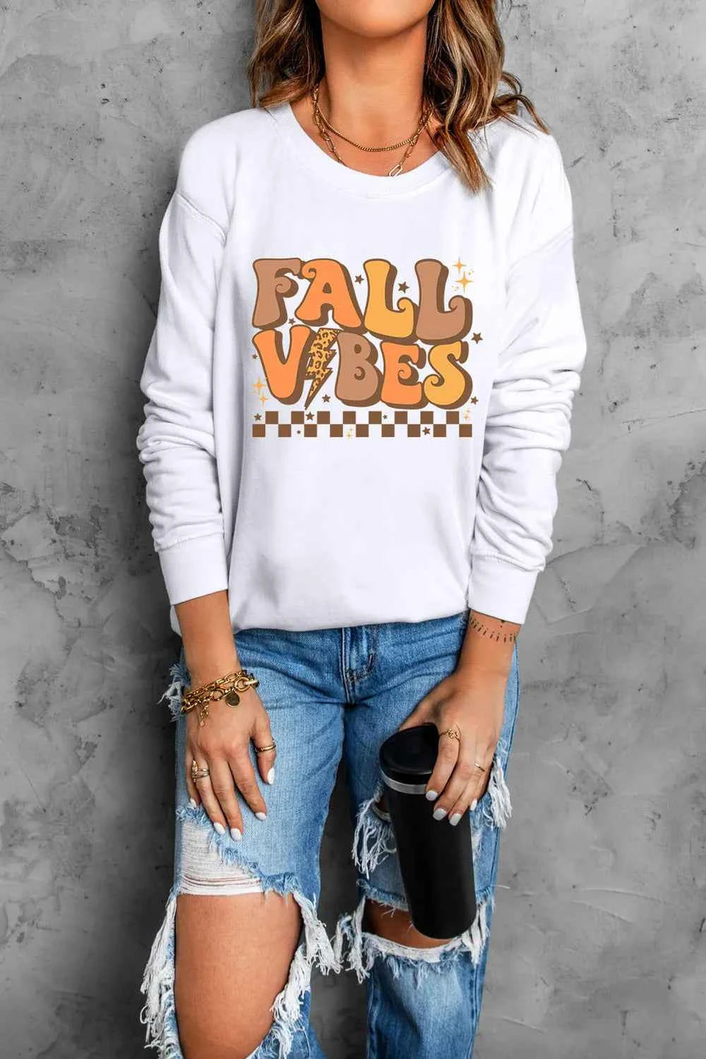 Letter Graphic Round Neck Long Sleeve Sweatshirt bcde0496-0fdb-4ae4-bcb5-09f3f194dd16-Max