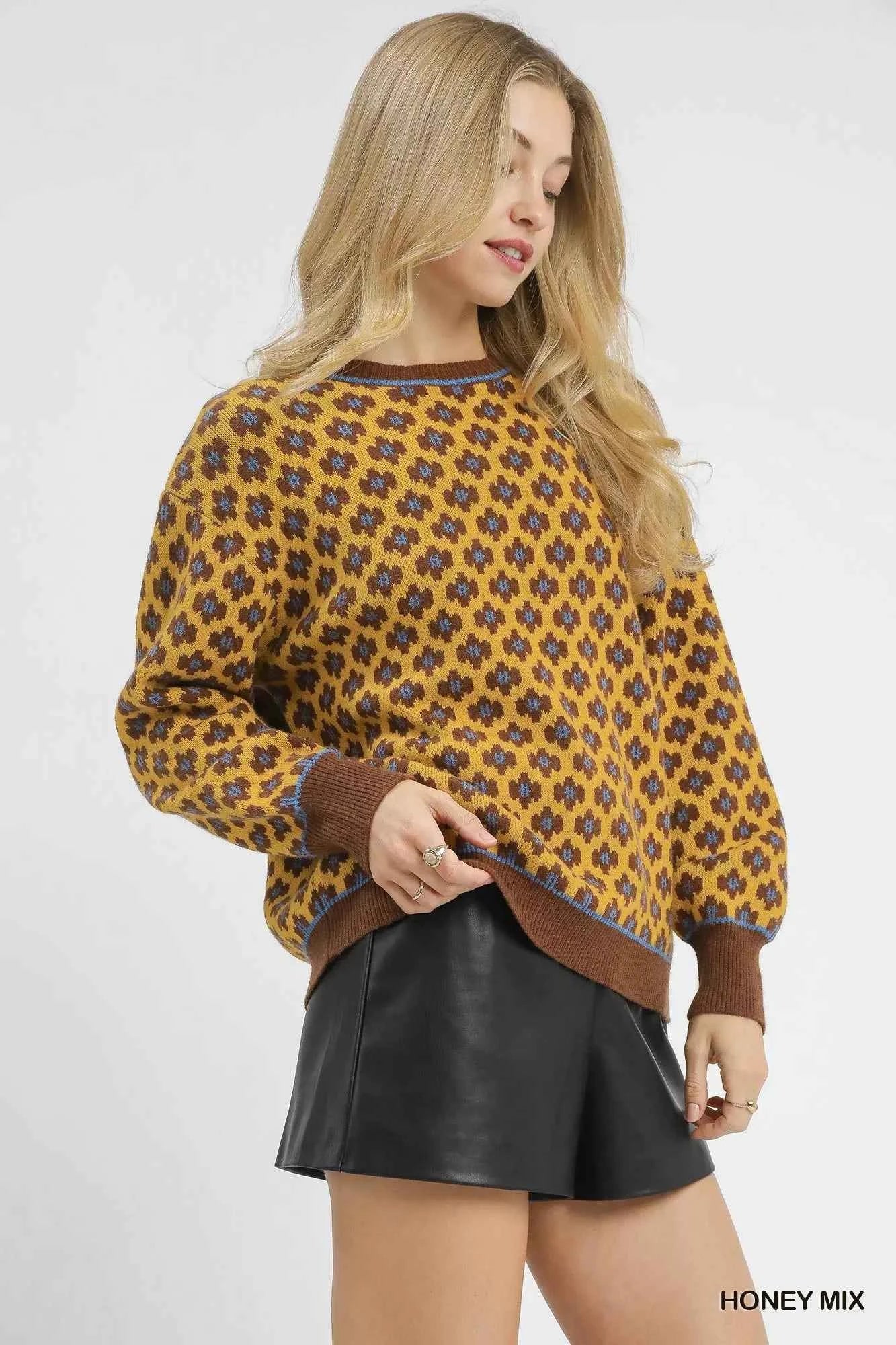 Umgee Abstract Print Crew Neck Sweater bcef01f5-3629-40cd-9dbe-f772b6658656-Max-Origin
