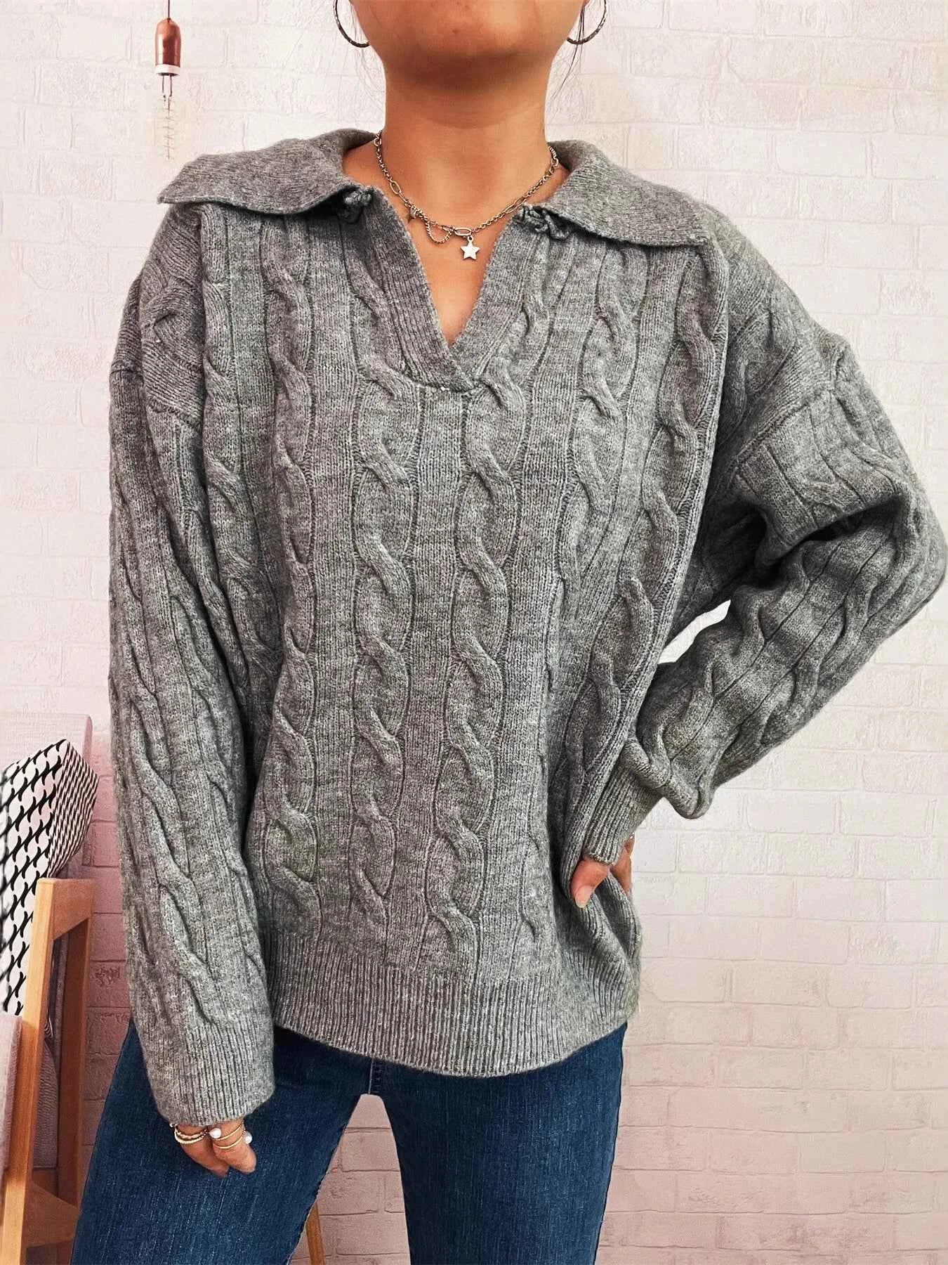 Cable Knit Johnny Collar Sweater bcef0f125a89443da74108aff112fadc-Max-Origin