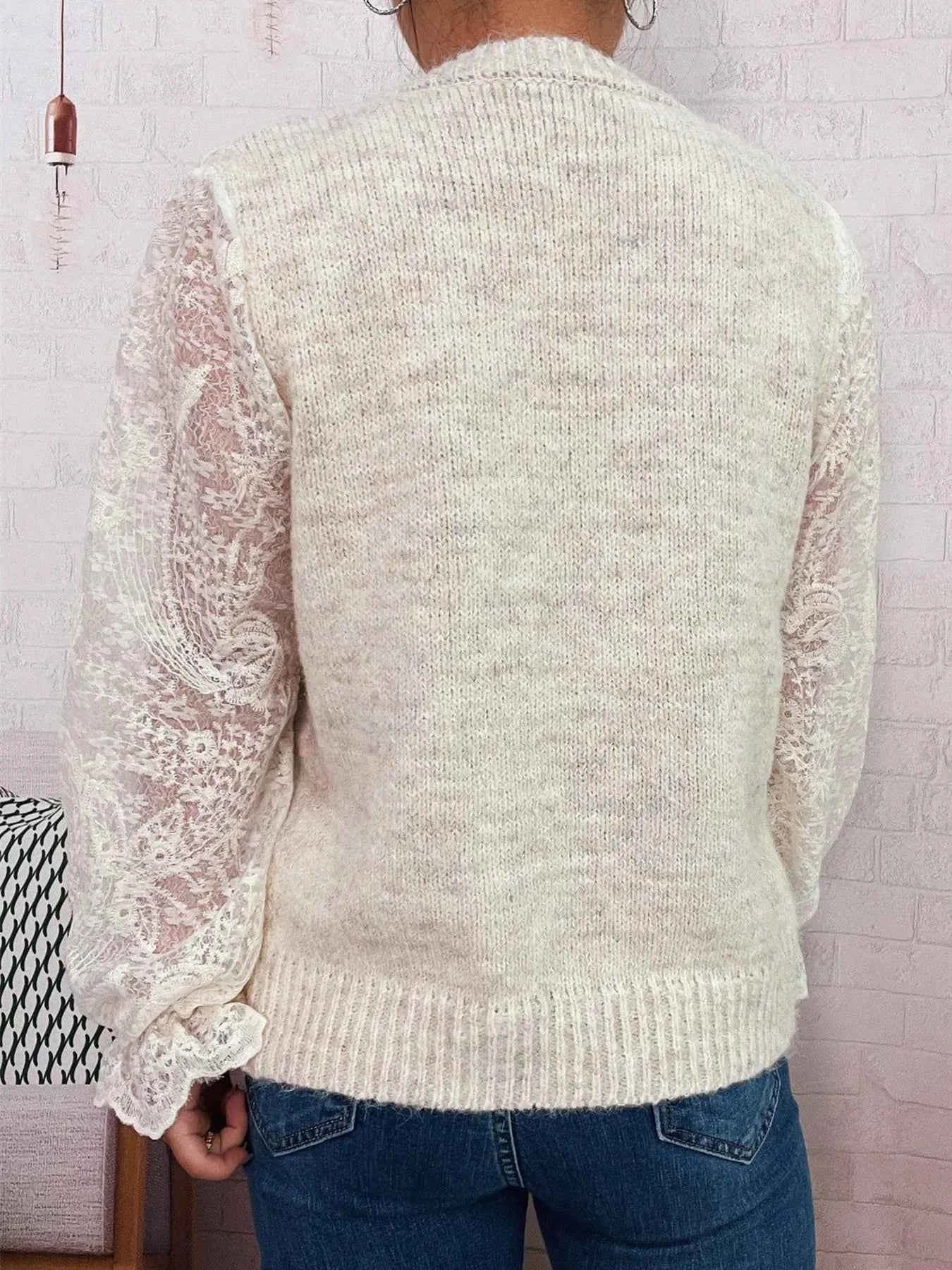 Lace Sleeve Button-Up Cardigan bcf50424785144c8ade95c07999e9ad6-Max-Origin