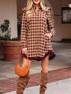 Plaid Print Ruffled Long Sleeve Patchwork Hem Mini Shirt Dress bd06c891-01e0-4c39-8ad4-25003601277d-Max-Origin