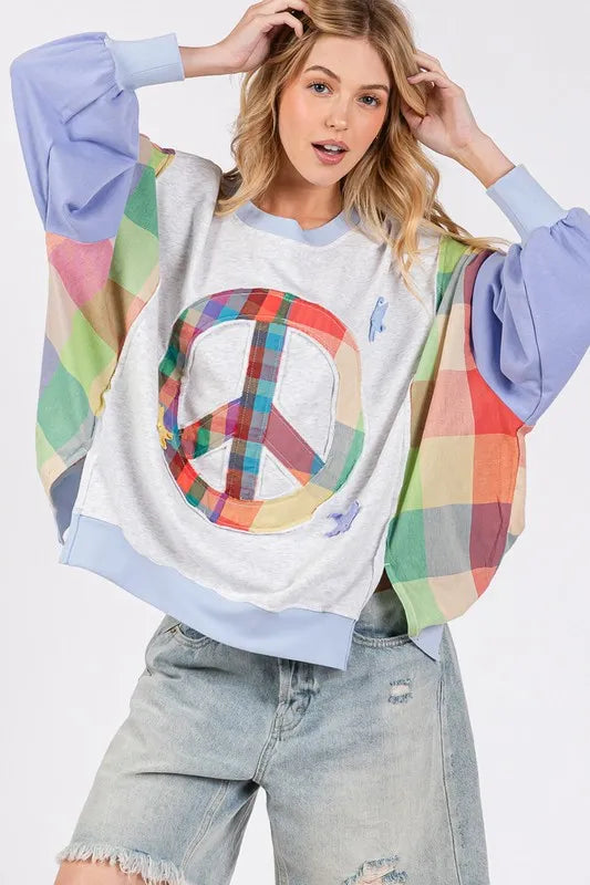 SAGE + FIG Contrast Peace Patch Dropped Shoulder Sweatshirt bd0f86a2-aa6e-49ac-9018-bc6579ab200f-Max