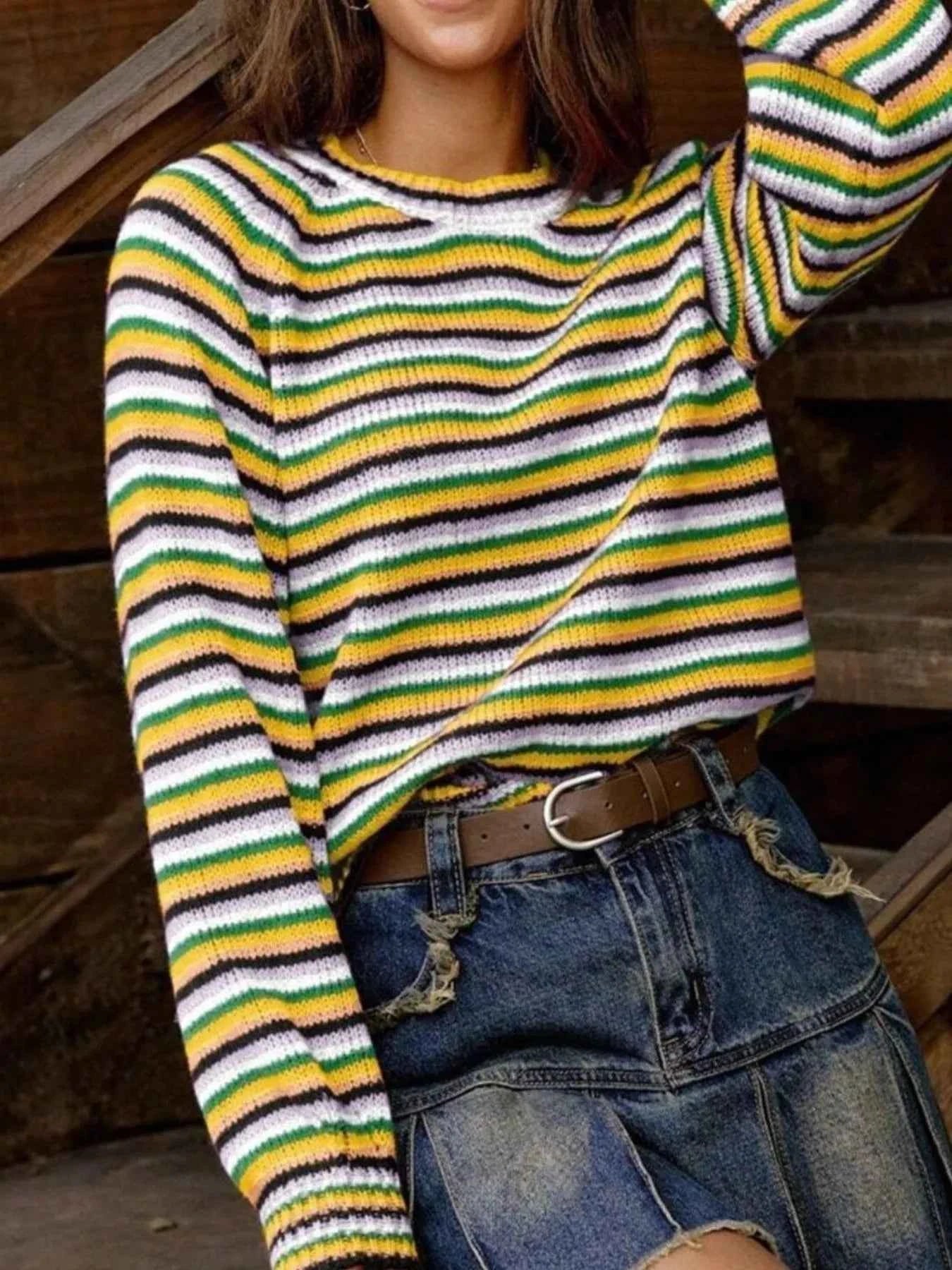 Rainbow Striped Pullover Sweater