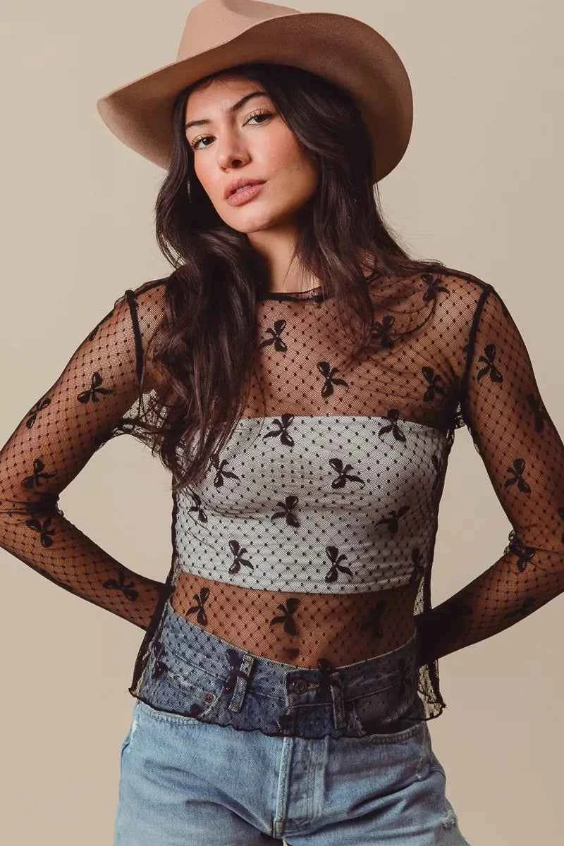 SO ME Bow Ribbon Pattern Sheer Lace Top bd1f9424a340413189fa44136cd9d4cd-Max-Origin
