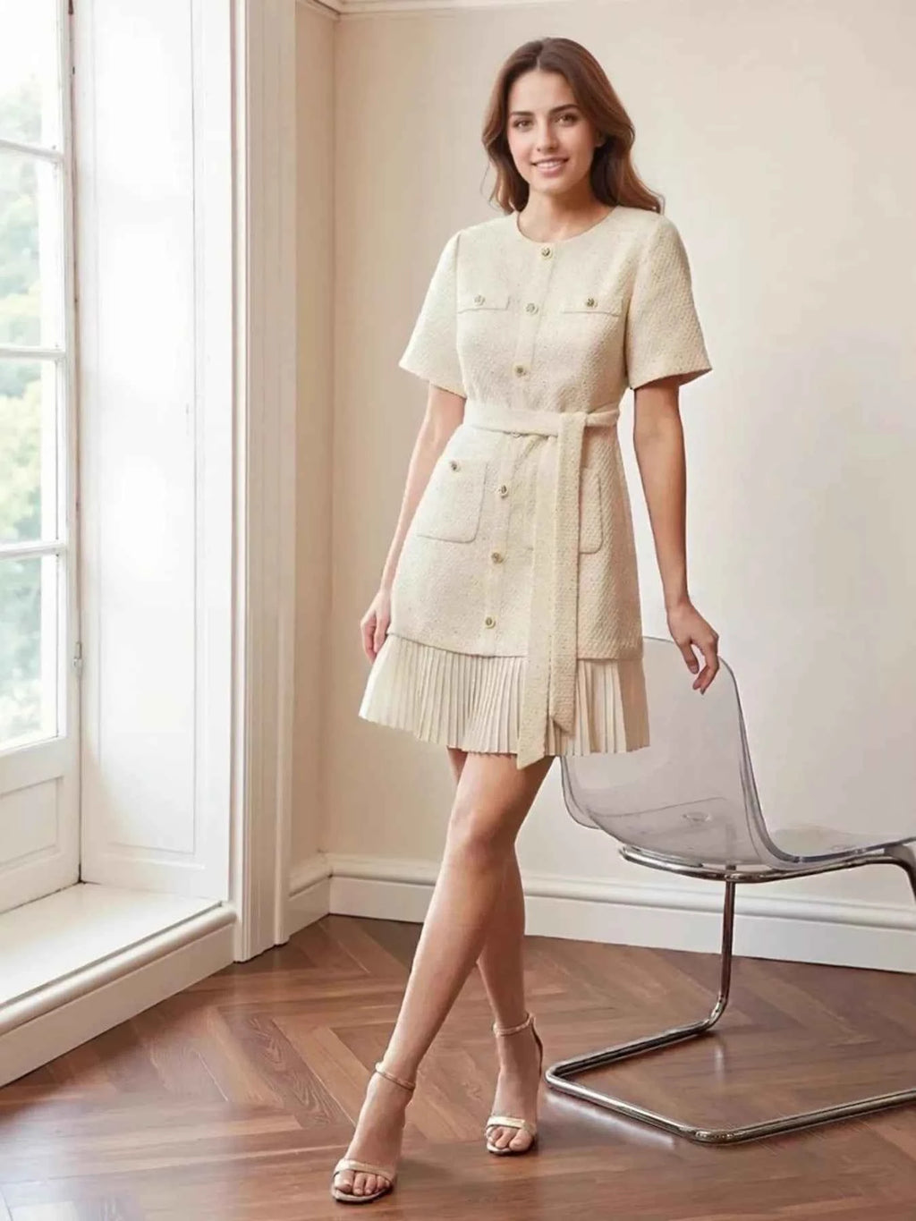 Pleated Hem Round Neck Dress bd20c0e08d194e869cd4e01b70a04a3c-Max-Origin
