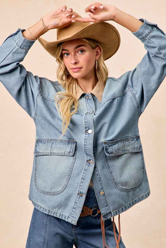 BiBi Washed Denim Jacket with Contrast Collar Detail bd2eb2f7a36547808c6c6be75fae2f16-Max