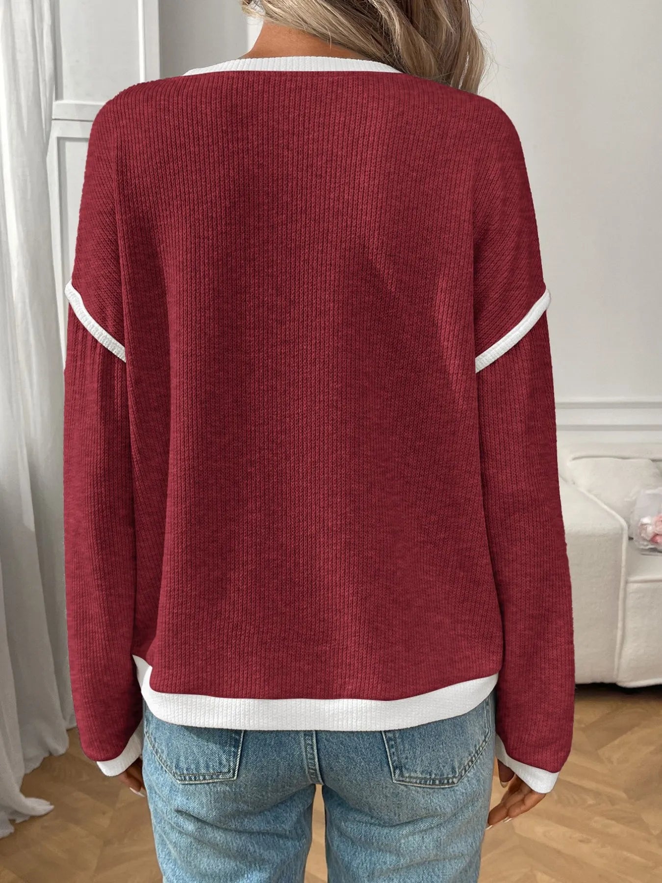 Ribbed Contrast Trim Long Sleeve Top bd318a5e-6d18-40b2-b480-0ff2ec44d3c0-Max-Origin