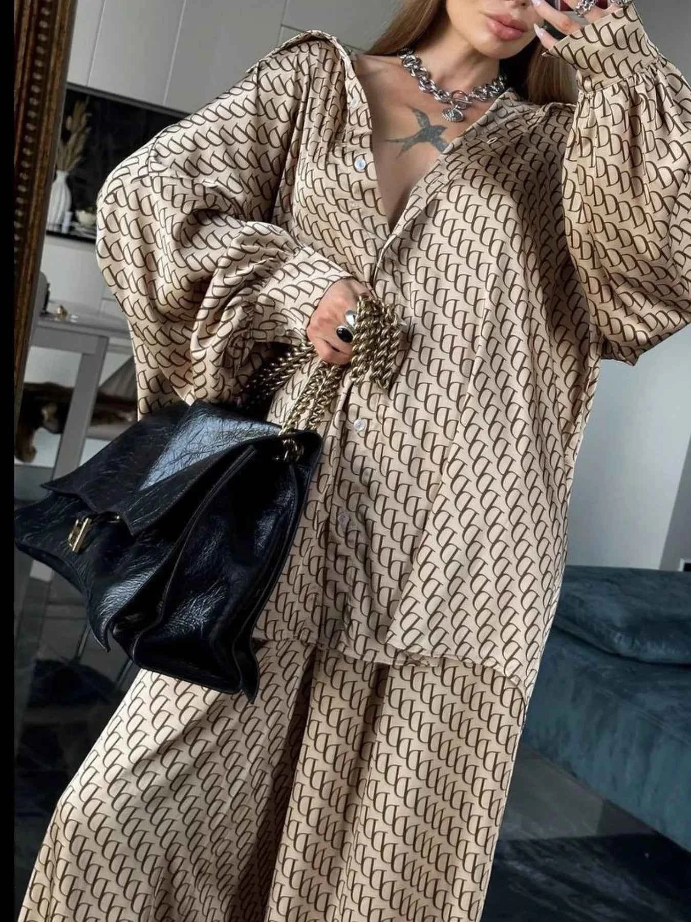 Printed Button Up Shirt and Pants Set Khaki bd390d10-65bb-442d-890c-bd58f4764771-Max-Origin