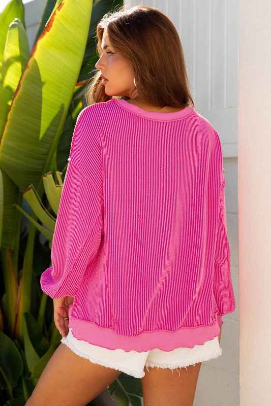 Corded Knit Drop Shoulder Long Sleeve Top bd395787-1ef2-4433-9a0f-a640dd483791