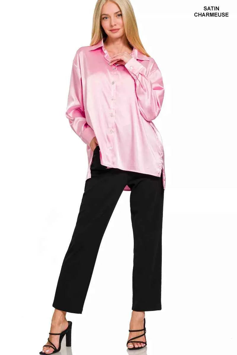 Zenana Satin Button Down Long Sleeve Shirt bd40521b-1f45-45a0-83e2-26303696bb79-Max-Origin