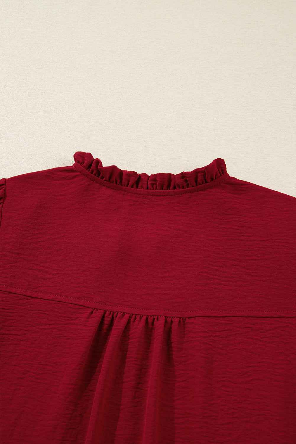 Burgundy Notched Neck Shirred Cuffs Long Sleeve Blouse bd420175fe43c66e