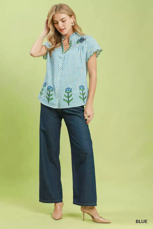 Embroidered Stripe Button Front Top bd444b51-9eb5-4741-8fcd-19cecec676bf-Max-Origin