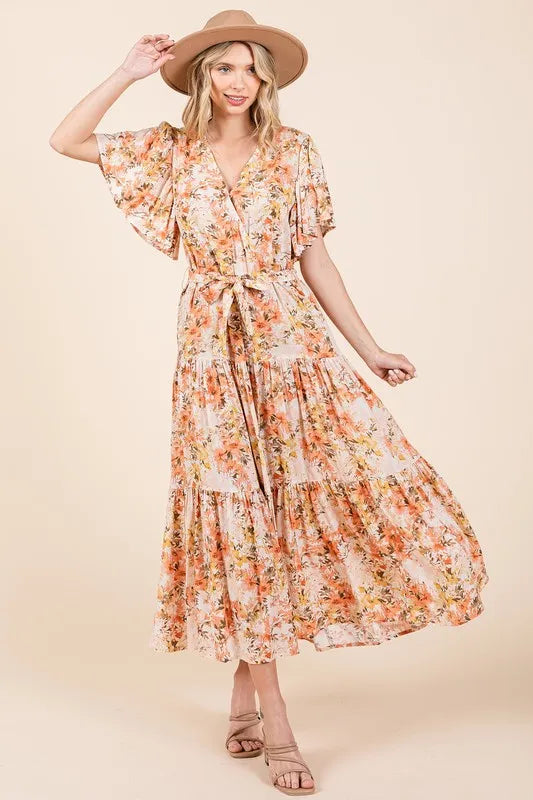 Mittoshop Floral Tie Waist Flutter Sleeve Tiered Dress bd4b6b0f-67b2-4a59-8fdf-279fd538ef97-Max
