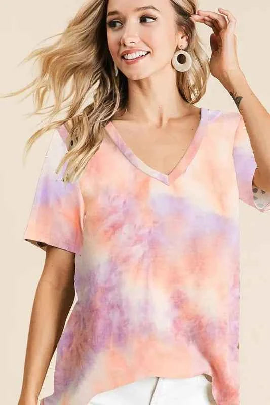 Tie Dye French Terry V Neck Top bd4f4e6c57bd438eb68557d6348d2b04-Max-Origin