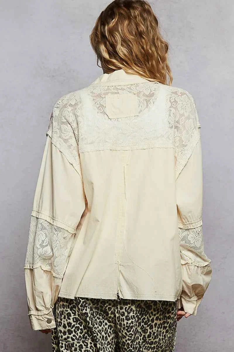 POL Printed Woven Mix Raw Hem Jacket with Lace Detail bd55ebcf-6e3f-4f2e-8c03-d6c3a28dca7b-Max-Origin