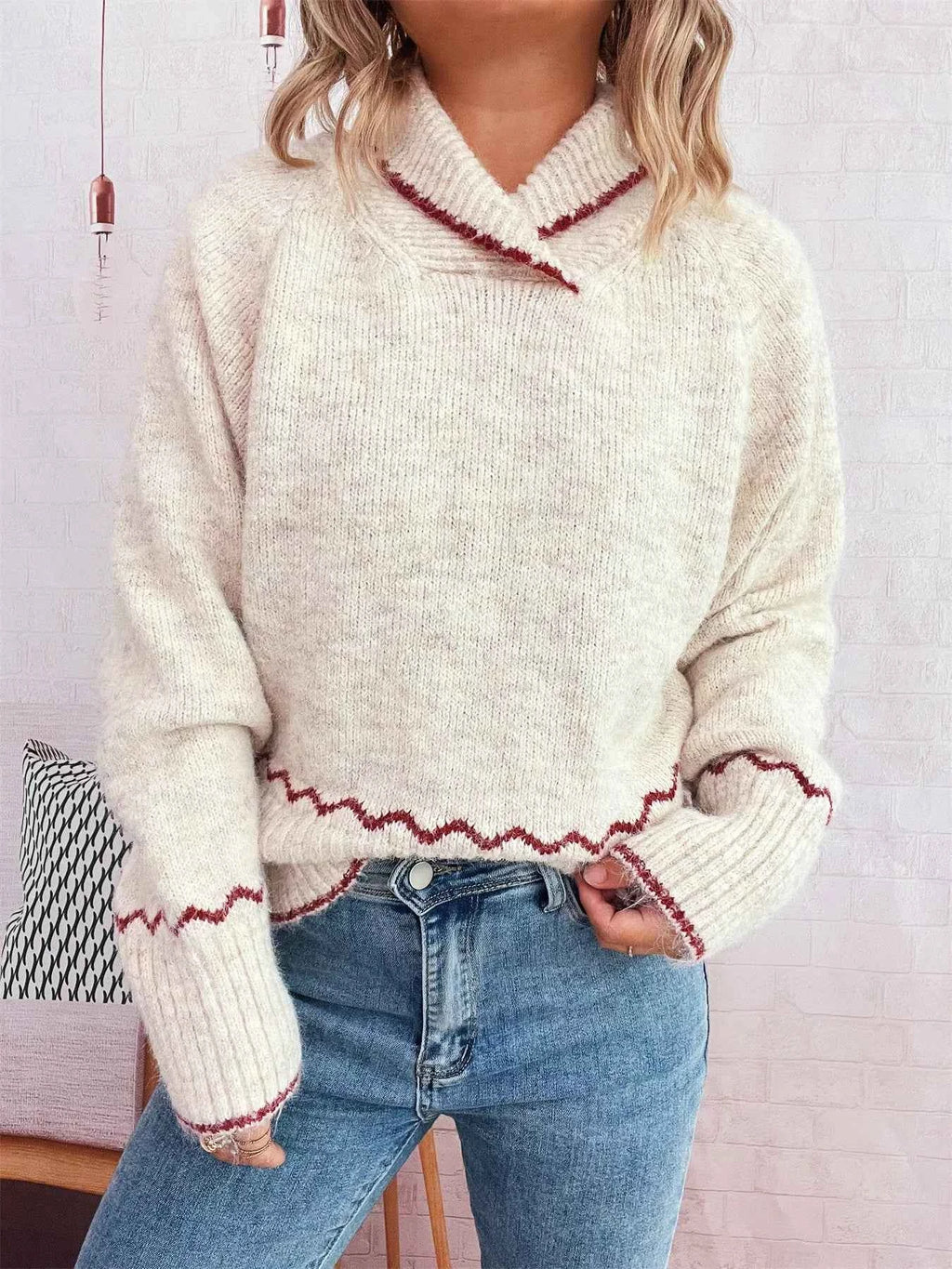 Ribbed Contrast Trim Long Sleeve Sweater bd59a671ddcc42adac39b6d54c098a48-Max-Origin