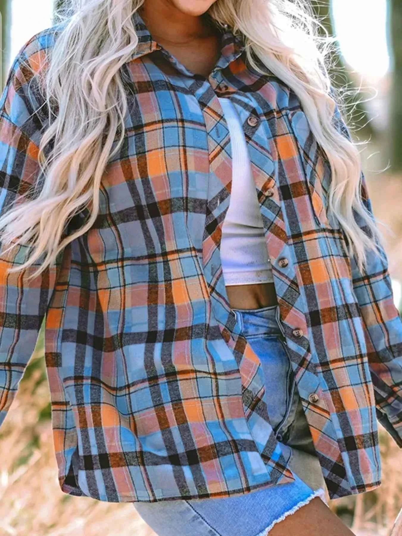 Plaid Button-Up Long Sleeve Shirt Sky Blue bd5e35c2-4d6f-42af-93d2-c39d89ffb36d-Max-Origin
