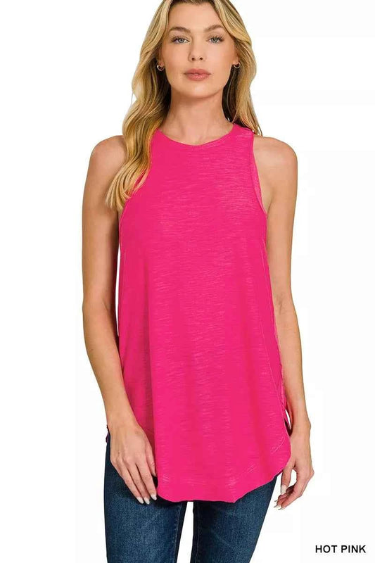 Zenana Curved Hem Slub Tunic Tank HOT PINK bd6074ea5576472491c4cd9f8148561d-Max-Origin