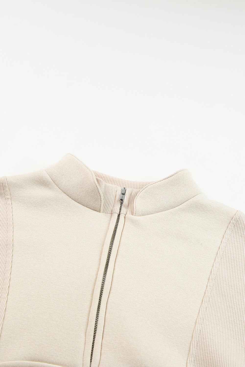 Black Half Zip Stand Collar Exposed Seam Solid Color Casual Sweatshirt bd6aae862e364b65