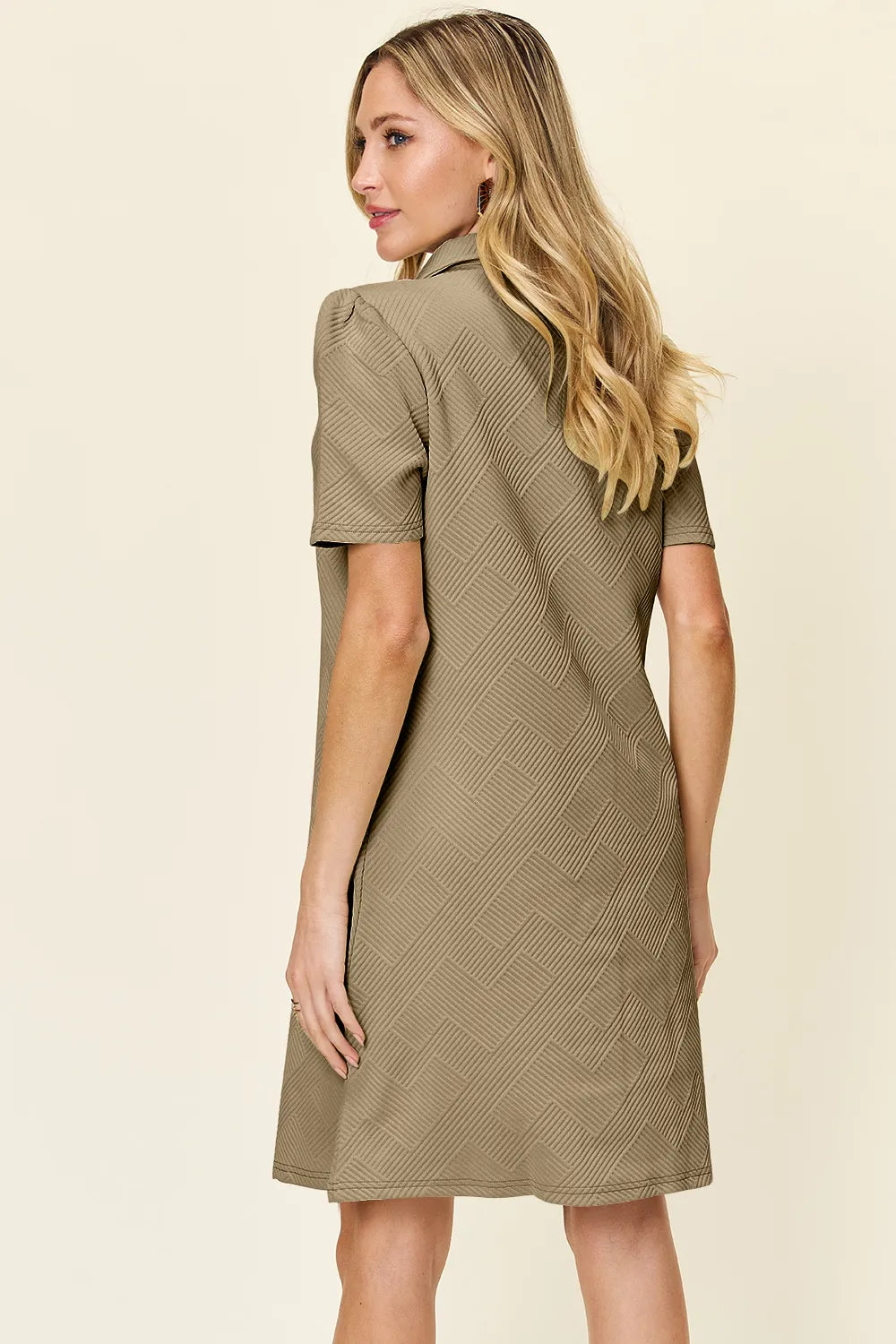 Double Take Full Size Texture Collared Neck Short Sleeve Dress bd713369-47f5-4321-a0f3-9ed64aa4a4f0-Max