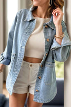 Pocketed Button Up Long Sleeve Denim Jacket Light bd7b4df2-3f0d-4414-9c7d-345c8f5d44cf-Max