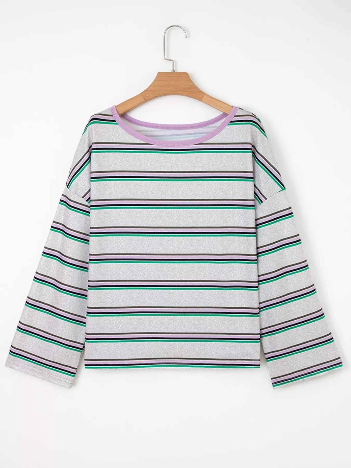 Stripe Oversize Drop Shoulder Long Sleeve Casual Top bd7c85680ad44488834cdd78f7bc3a0a-Max-Origin