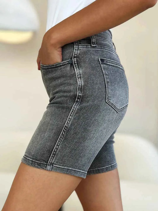 Full Size High Waist Washed Denim Shorts bd85ec50-9fb5-4844-a1db-82fa4a52bb2e-Max
