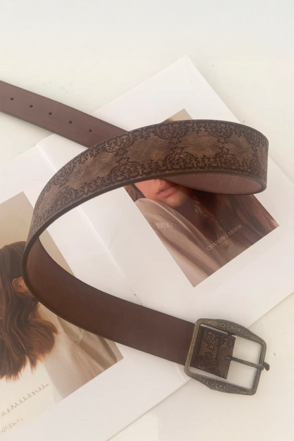 Chestnut Vintage Pattern PU Leather Waist Belt bd87c6f78110f9cc