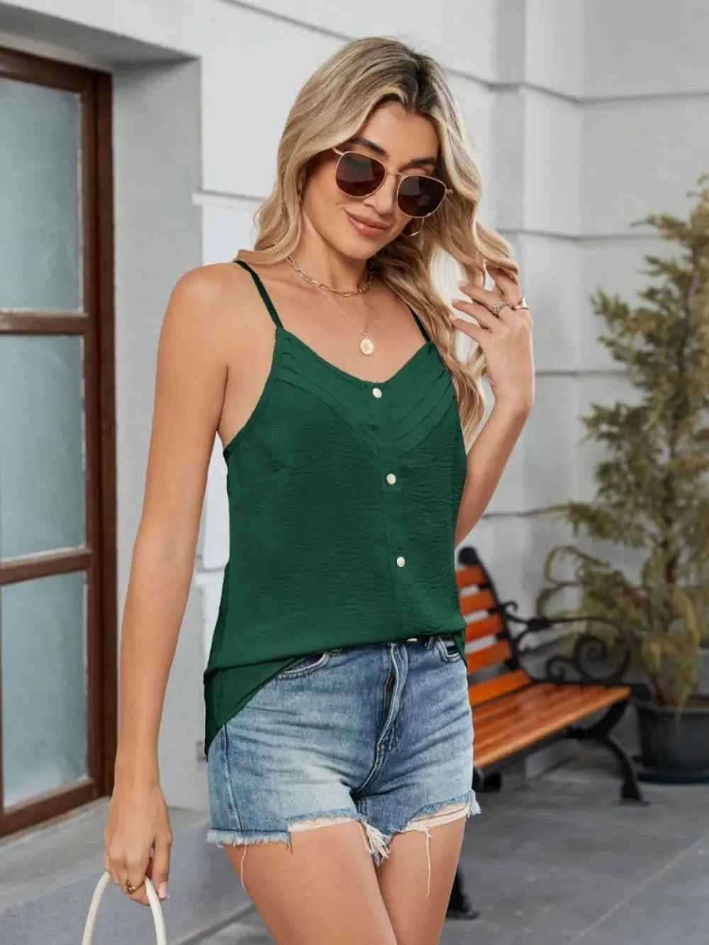 Decorative Button V-Neck Cami bd87f46e-100a-4691-8a39-7417ba85d92f-Max