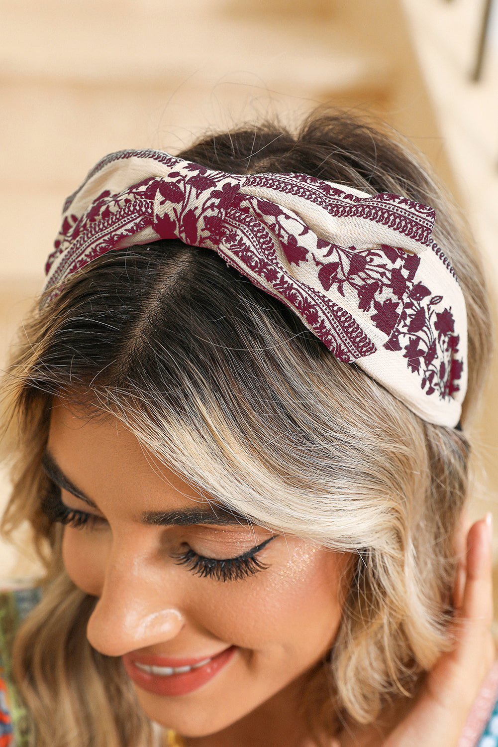 Coral Retro Floral Vine Printed Bow Knot Headband Coral ONE SIZE bd8a52cf848ce168