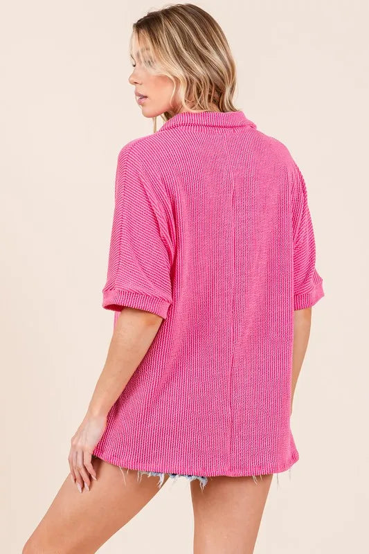 Oversized Ribbed Collared Neck Top - Basic Style bd90a7addf62448bb81845390aa454b4-Max-Origin
