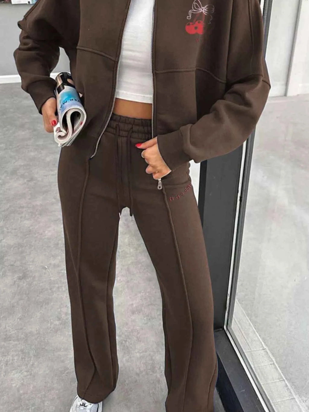 Zip Up Dropped Shoulder Outerwear and Pants Set bd968830-28c0-43e3-a716-470fde387376-Max-Origin