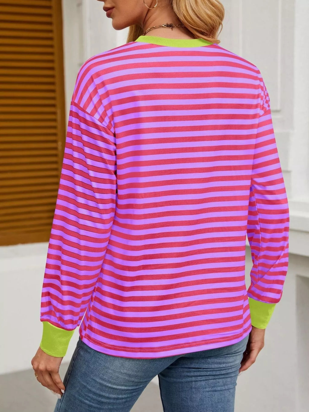 Striped Round Neck Long Sleeve T-Shirt bd996000e53a4e178975994d319bbc38-Max-Origin