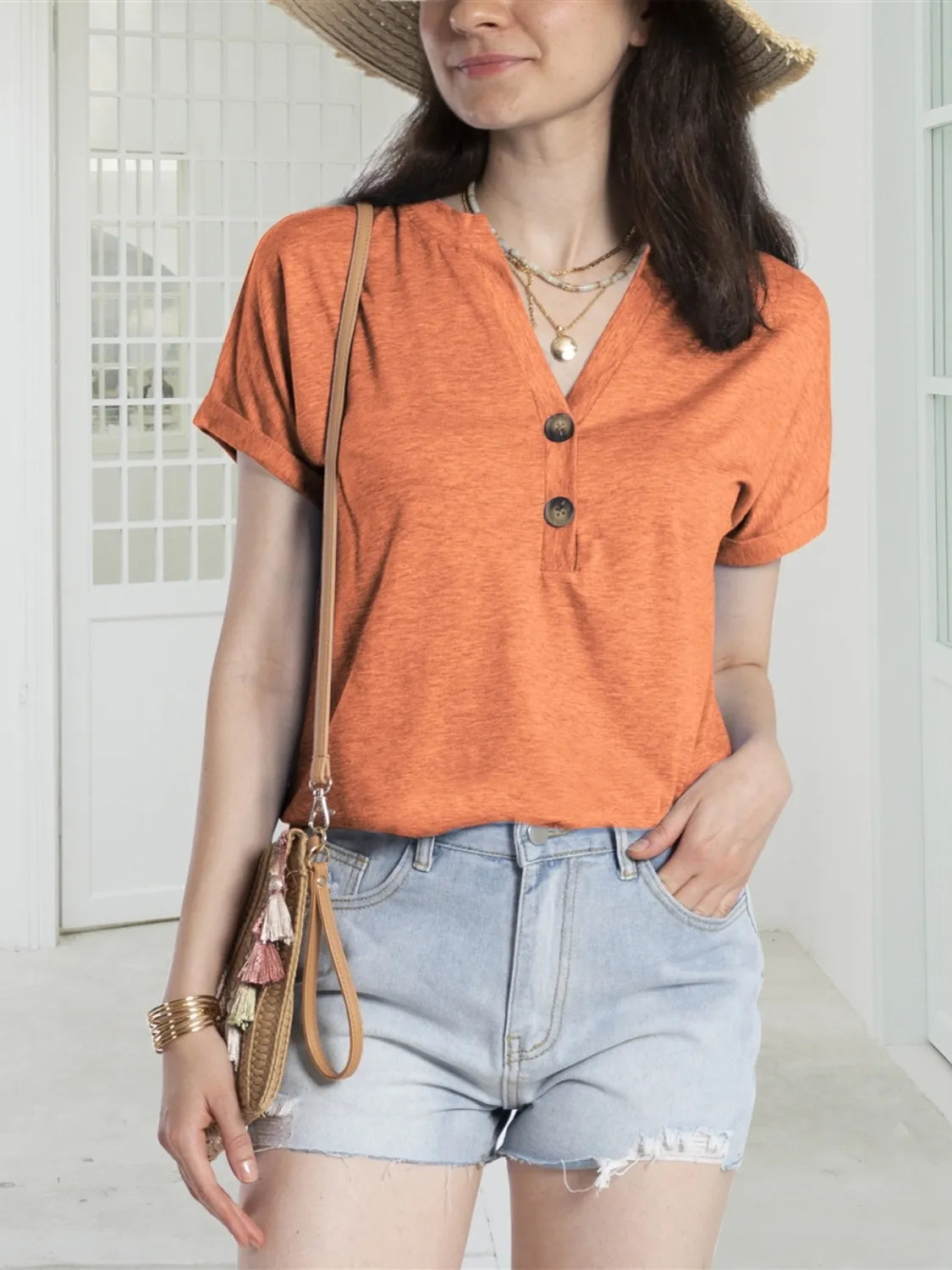 Notched Short Sleeve T-Shirt Pumpkin bd9fed5b-025a-4525-af64-417d3bb216bd-Max-Origin