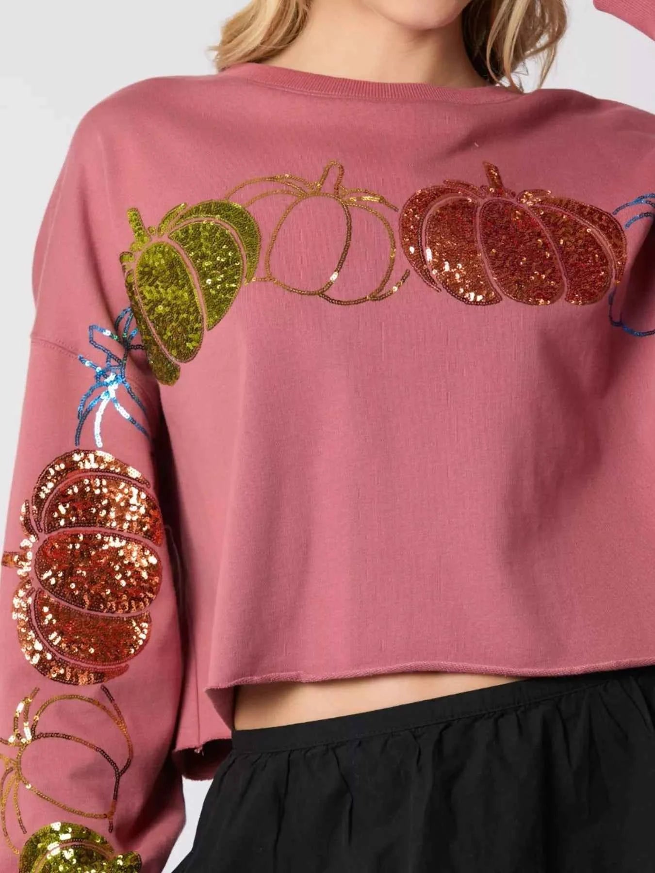 Sequined Pumpkin Halloween Crop Sweatshirt bdaa8926-24c8-4ae6-b796-670439f499e5-Max-Origin