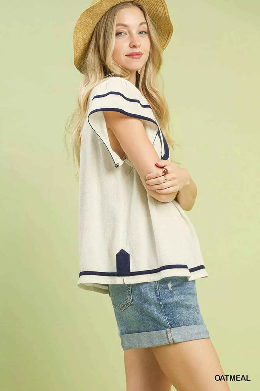 Linen Ruffle Sleeve Top bdac78a0-ec29-4c2b-88b8-f9895854fcbf-Max-Origin