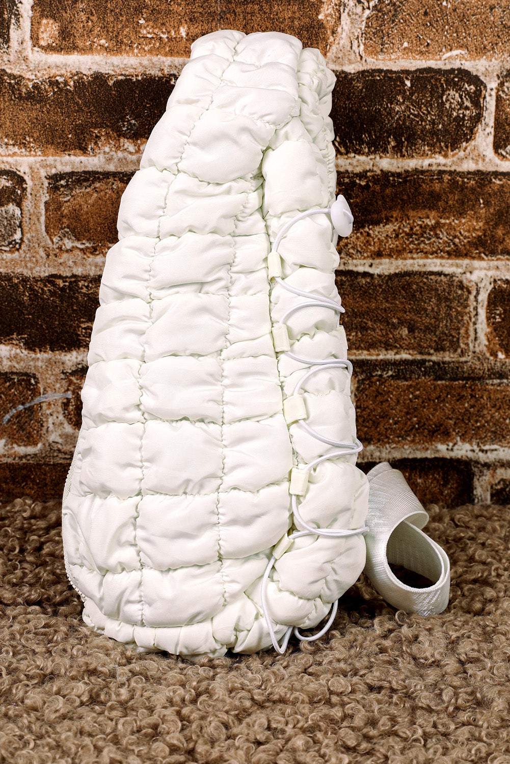 White Marshmallow Quilted Drawstring Decor Sling Bag bdaf97ec7535bc58